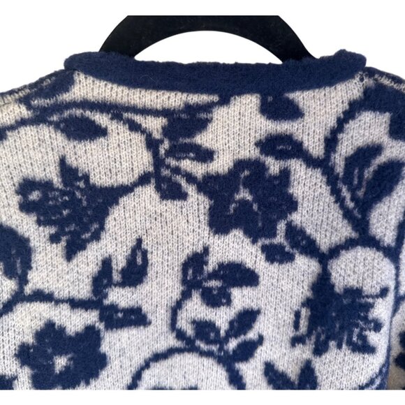 ZARA Floral Knit Cardigan XS Cropped Button-Front Wool Blend White/Blue NWT - Picture 9 of 13